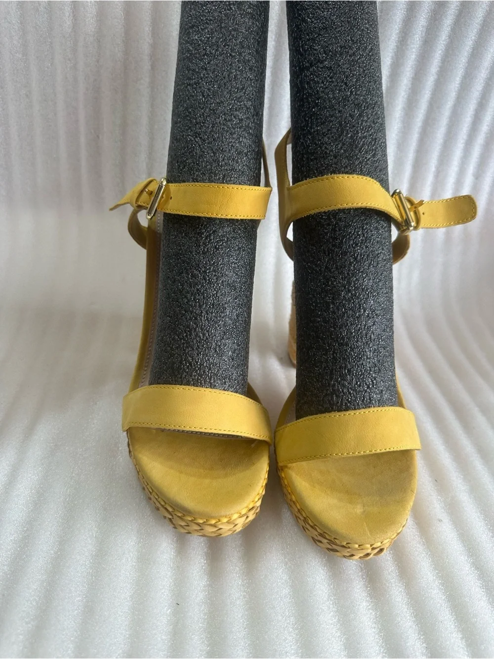 Aldo Mustard Yellow Wedge Espadrille Sandals with Ankle Strap